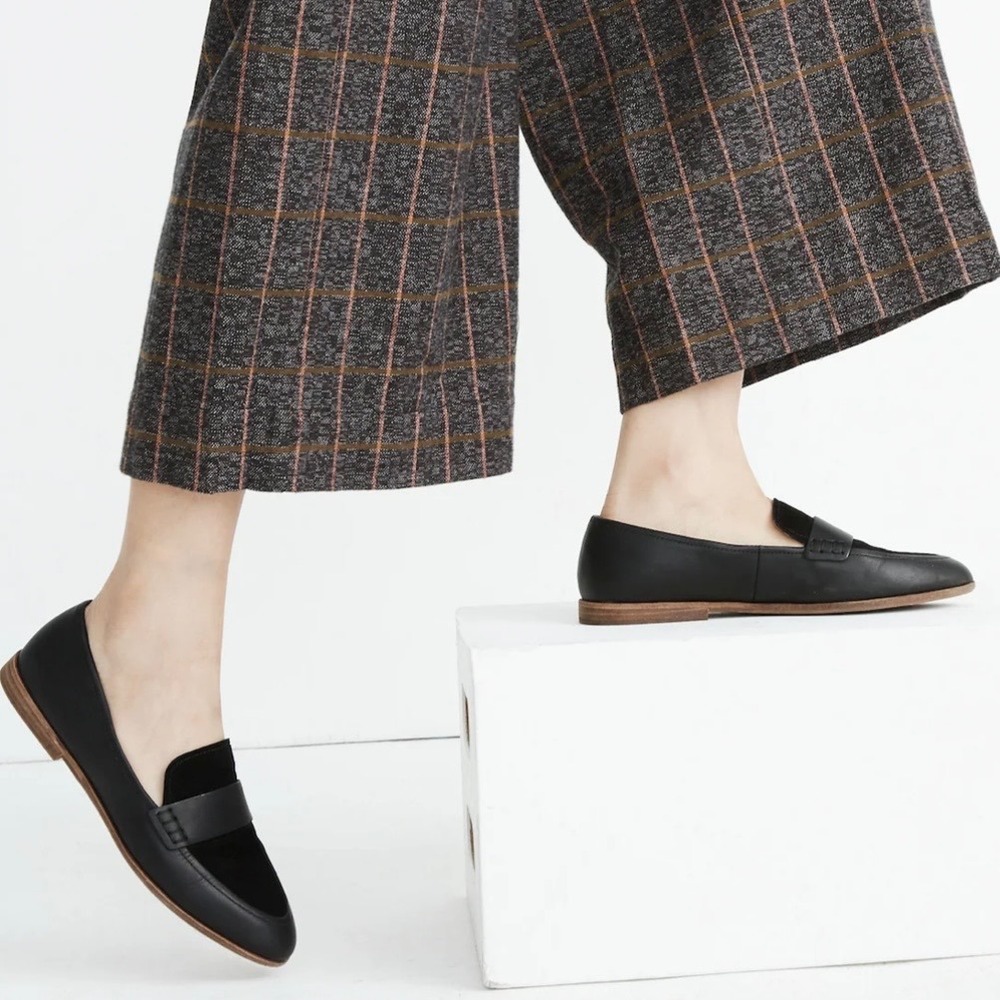 Madewell The Alex Loafer Black Leather Suede Slip On Flat Womens 10 Mixed Media